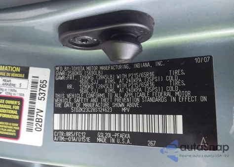 2008 Toyota Sienna Le из США, поврежденный, VIN 5TDZK23C28S124623